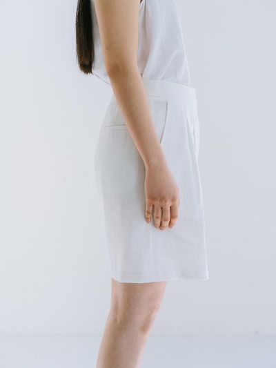 REPLAIN Linen Blend Embroidery Shorts - Off White