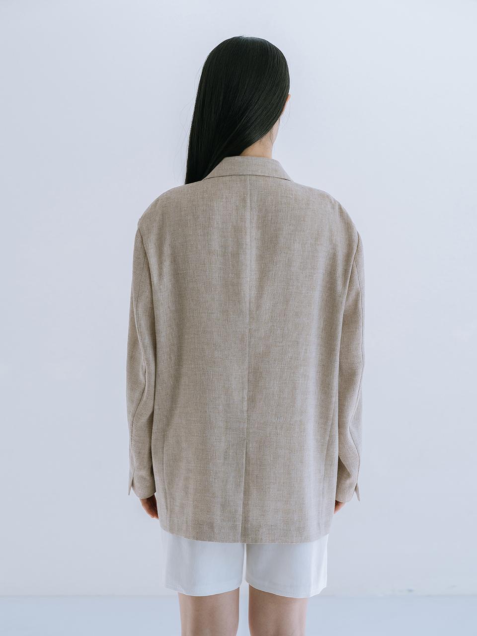 REPLAIN Linen Blend Single Jacket - Brown