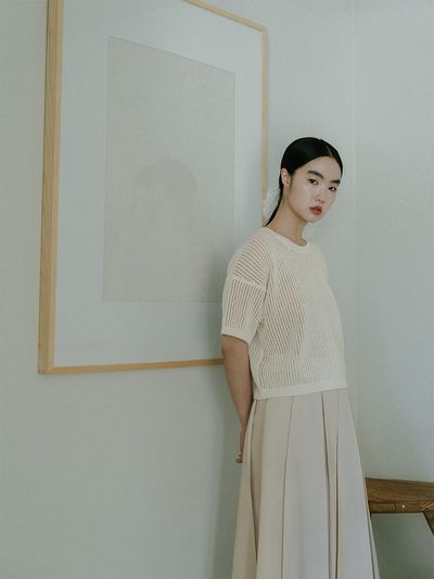 REPLAIN LINEN BLENDED CHUNKY KNIT TOP