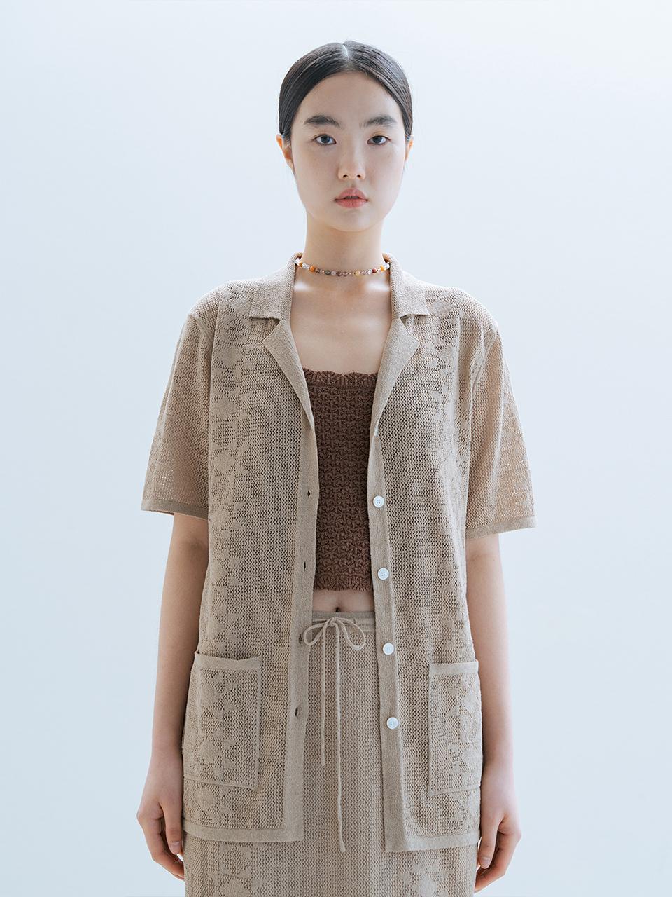 REPLAIN Linen Blended Crochet Shirt - Beige
