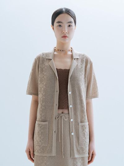 REPLAIN Linen Blended Crochet Shirt - Beige