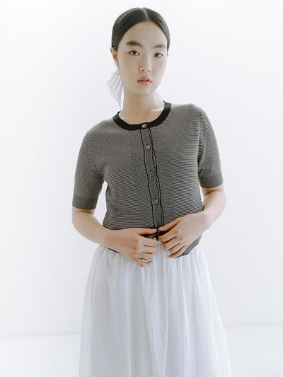 REPLAIN Stripe Point Cardigan - Black