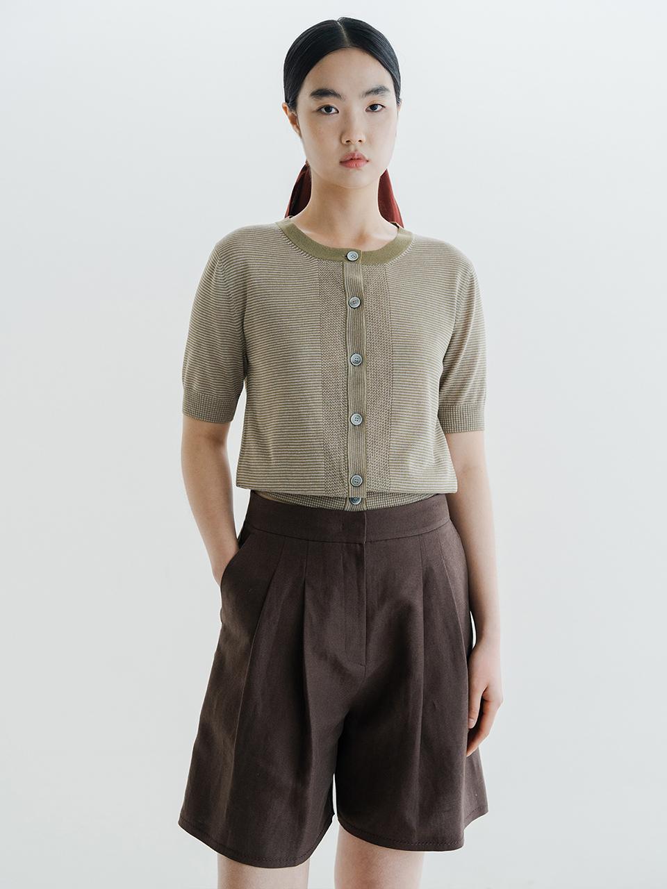 REPLAIN Stripe Point Cardigan - Khaki