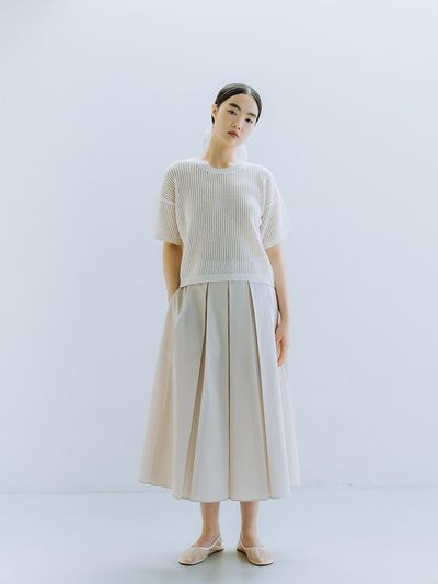 REPLAIN Textured Pleats Skirt - Pale Beige