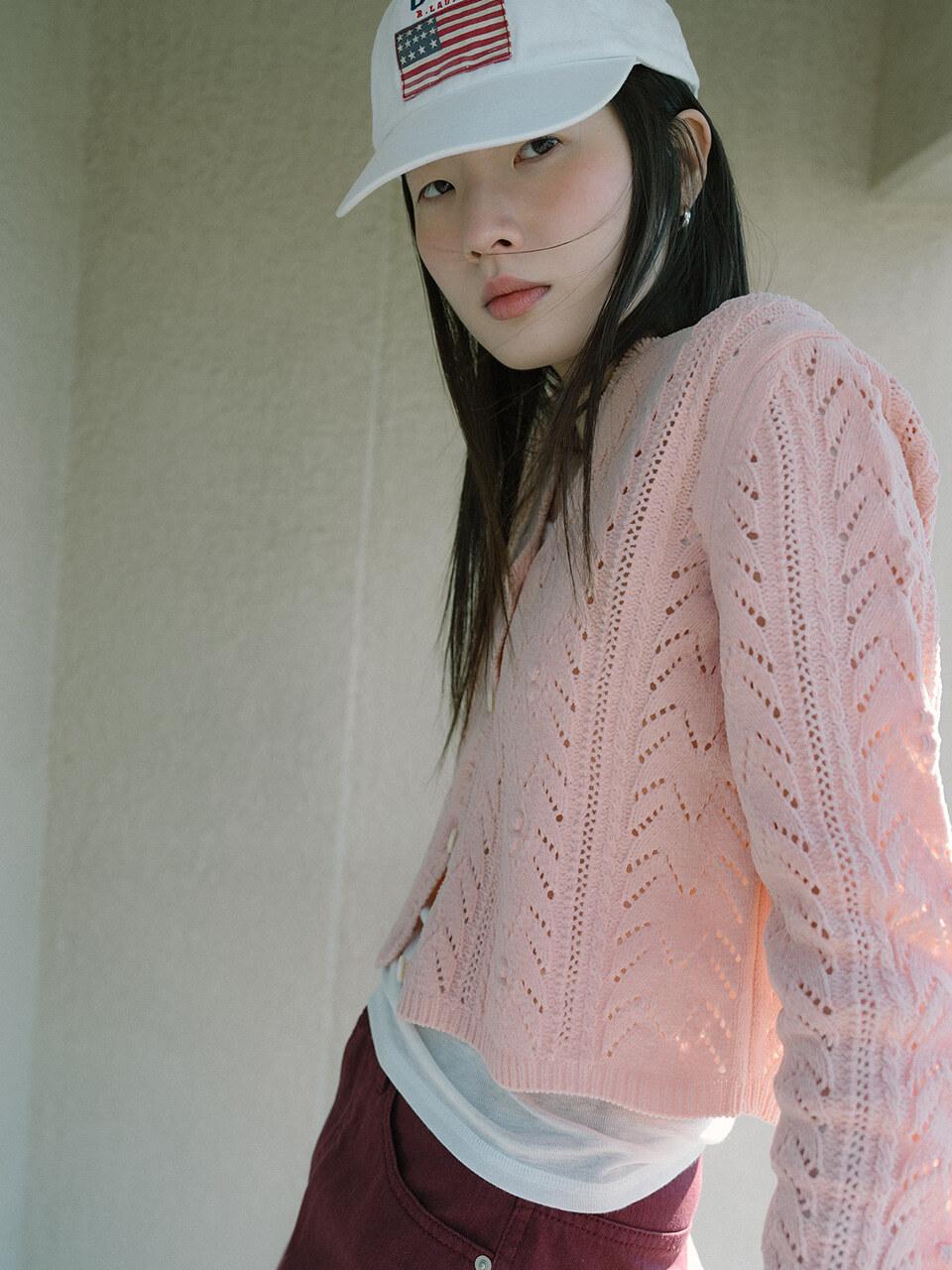 REPLAIN VELVET TEXTURED CARDIGAN_LIGHT PINK