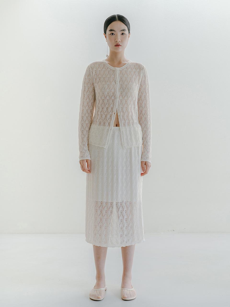 REPLAIN Viscose Blended Lace Layered Skirt - Cream