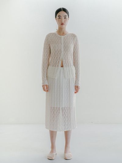 REPLAIN Viscose Blended Lace Layered Skirt - Cream
