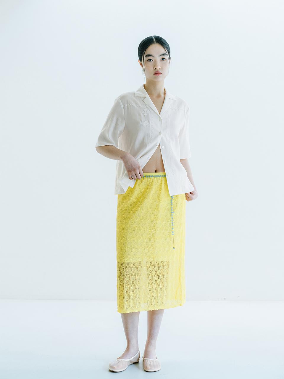 REPLAIN Viscose Blended Lace Layered Skirt - Yellow