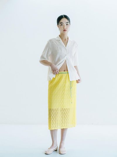 REPLAIN Viscose Blended Lace Layered Skirt - Yellow