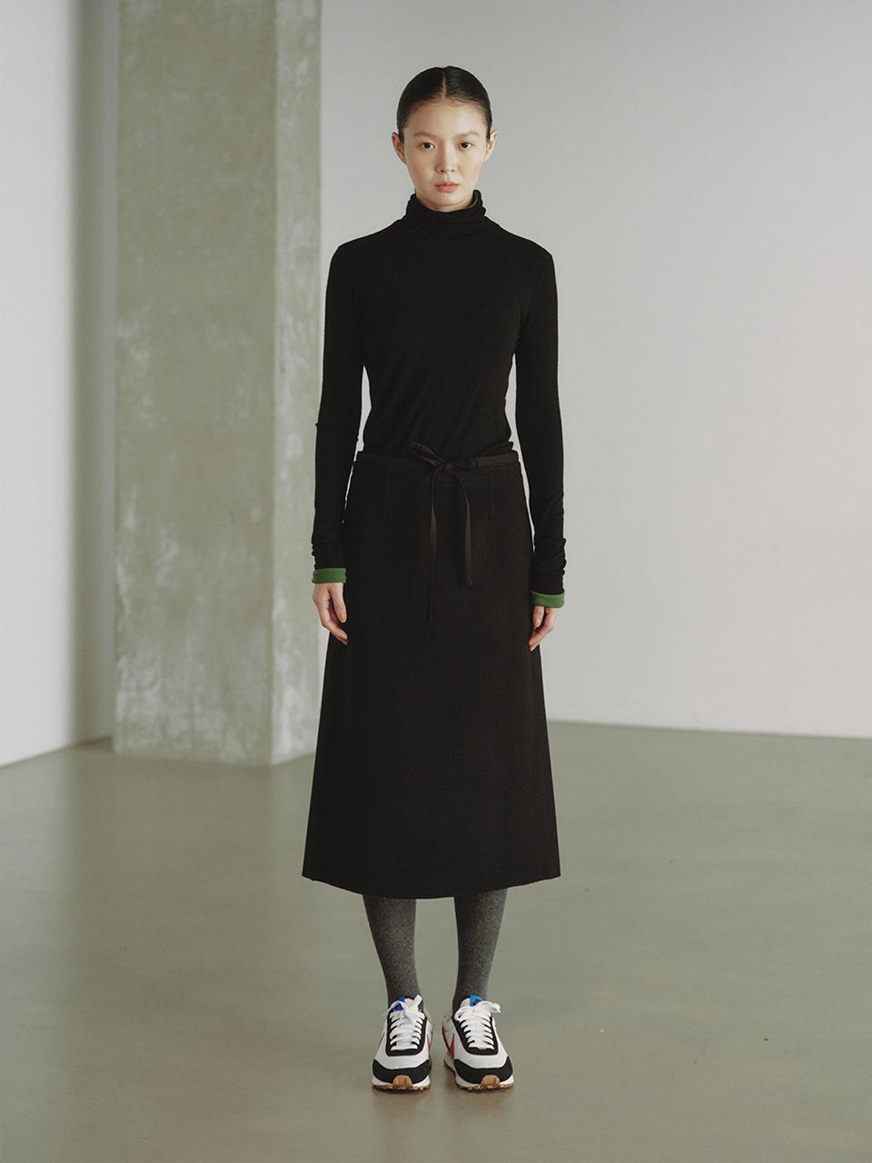 REPLAIN WOOL BLOCK PENCIL SKIRT_BLACK
