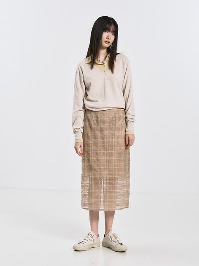 REPLAIN WOOL V-NECK KNIT TOP_PALE BEIGE