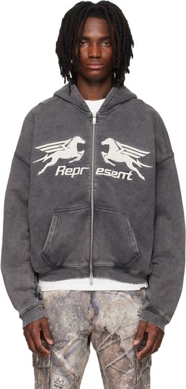 Represent Represent Gray Pegasus Zip Through Hoodie