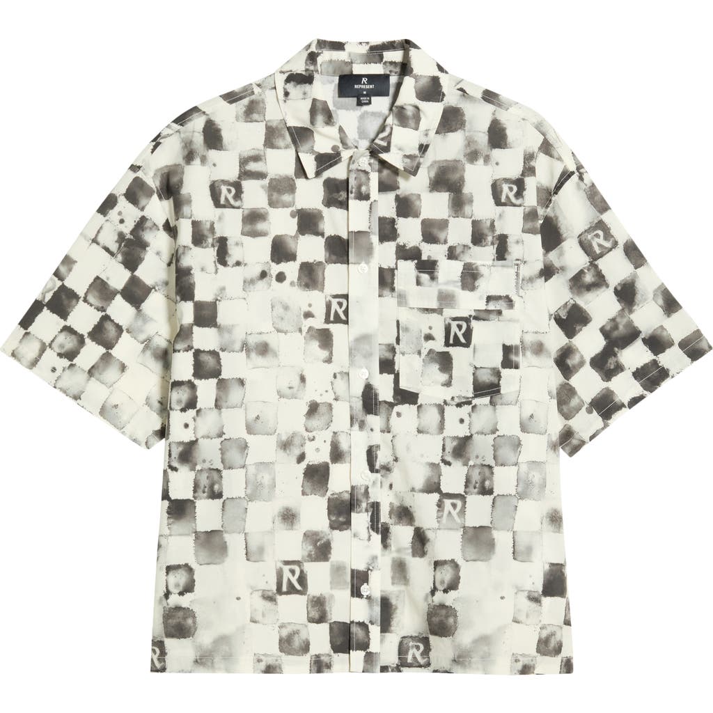 Represent Represent Poolside Check Short Sleeve Cotton & Linen Button-Up Shirt