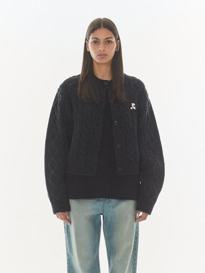 Rest&Recreation Wool Cable Knit Fisherman Cardigan [Charcoal]