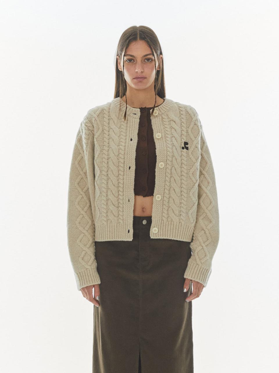 Rest&Recreation Wool Cable Knit Fisherman Cardigan [White]