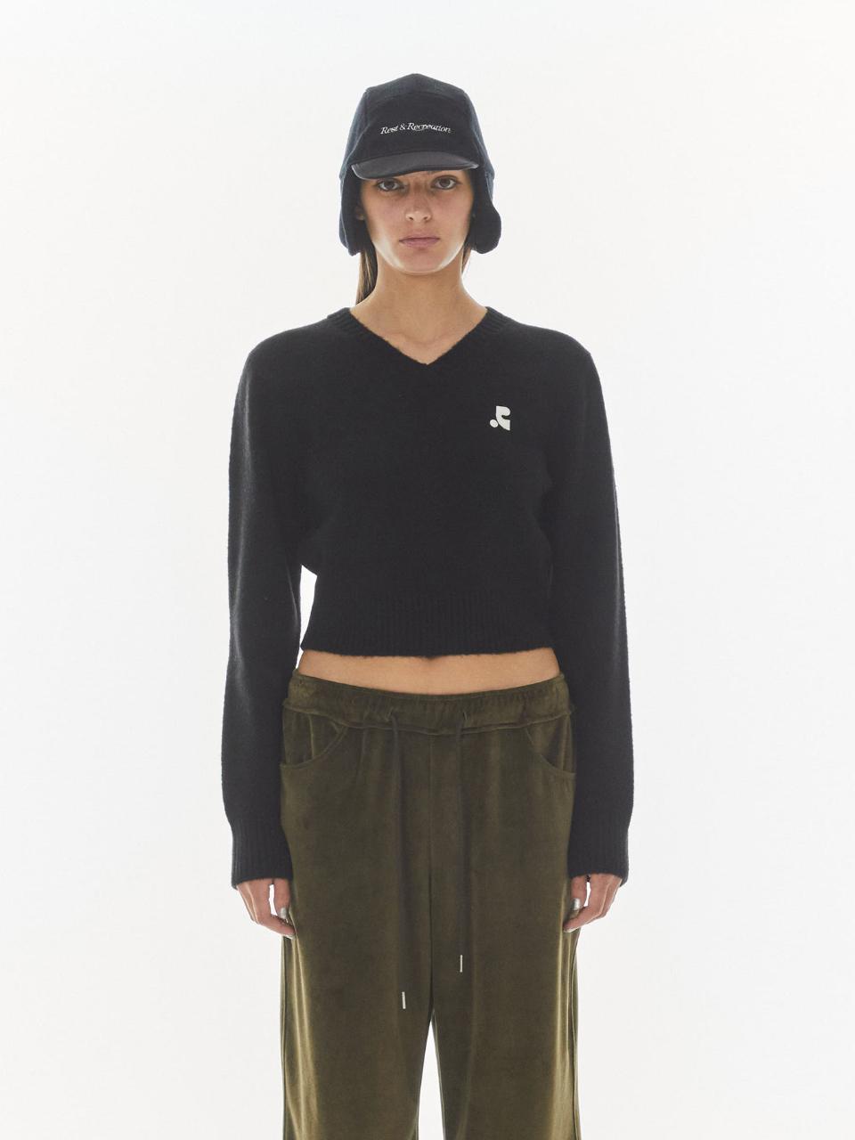 Rest&Recreation Wool V-neck Cropped Knit [Black]