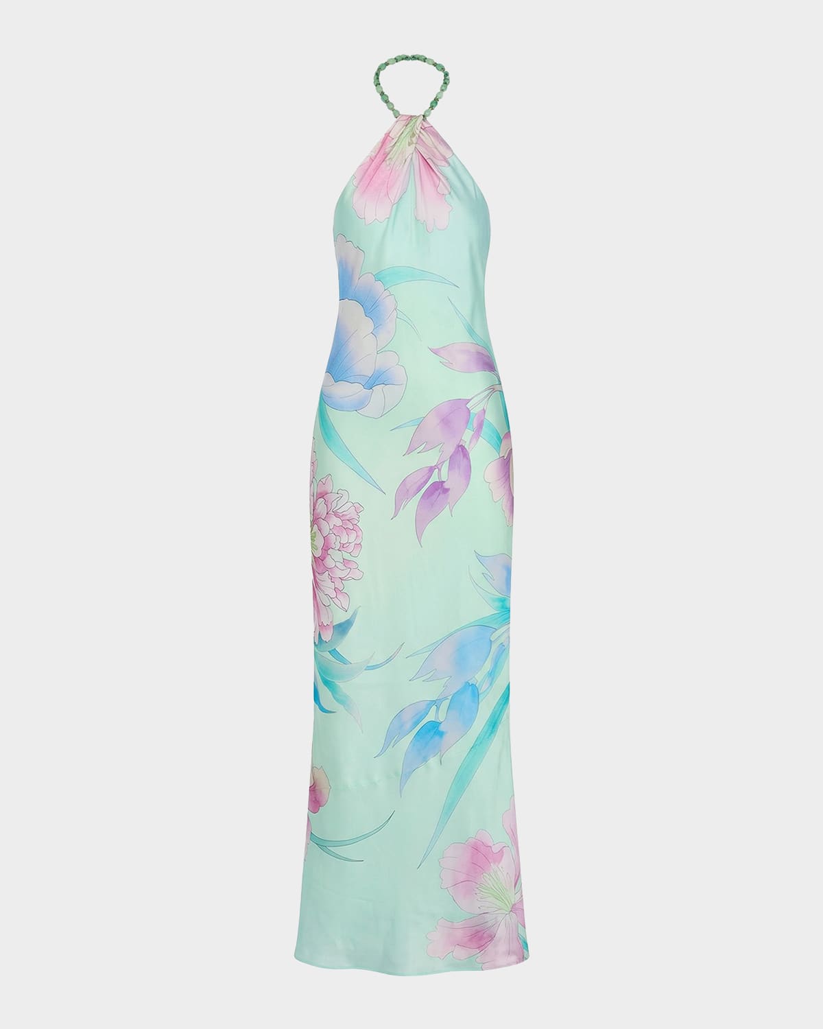 Retrofete Anat Floral Satin Halter Dress