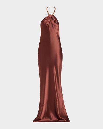Retrofete Anat Satin Beaded Halter Dress