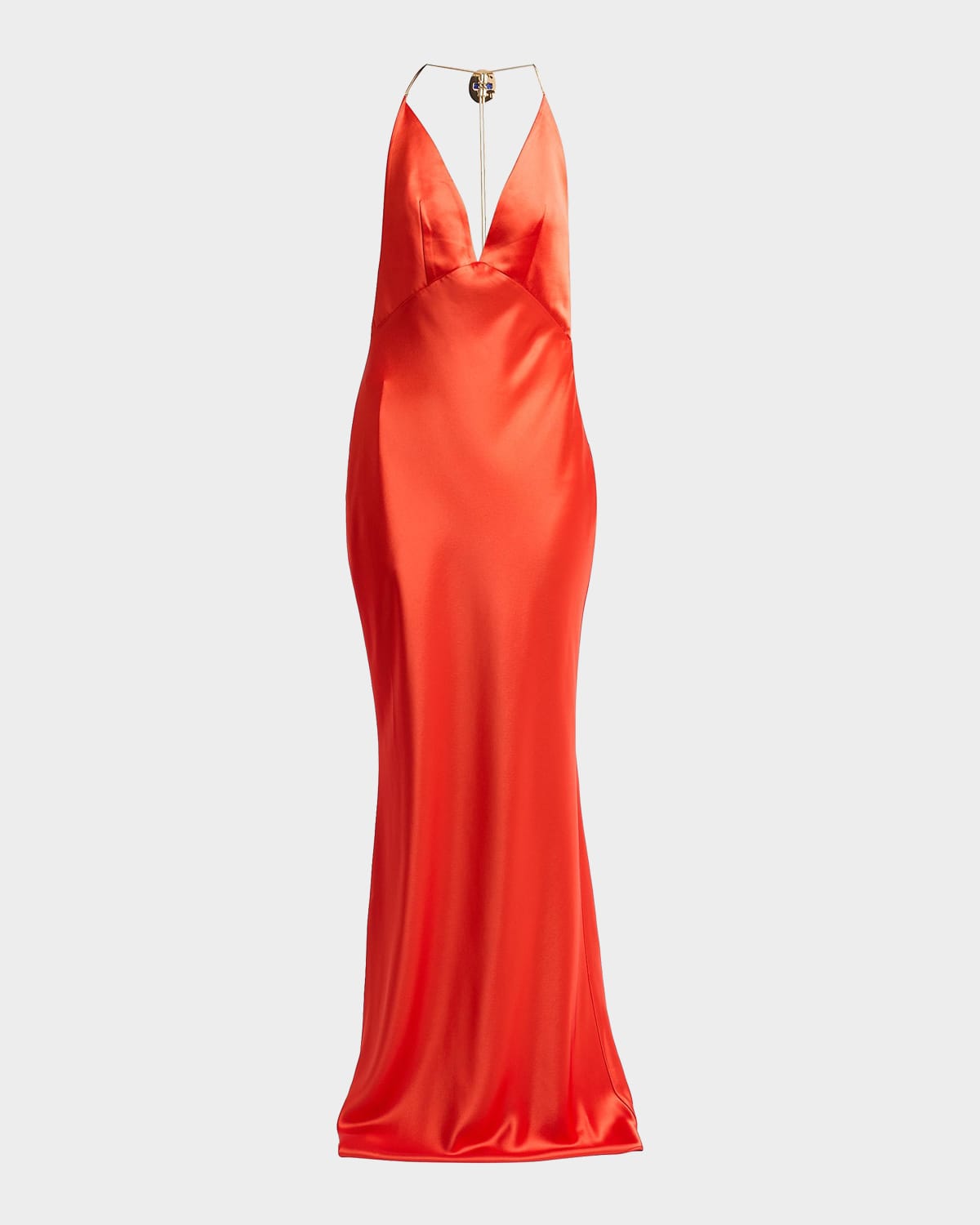 Retrofete Arianell Plunging Satin Maxi Dress