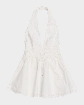 Retrofete Beranice Embroidered Halter Mini Dress