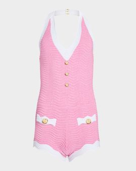 Retrofete Jayde Metallic Rib-Knit Romper