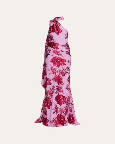Retrofete Lorenna Floral One-Shoulder Scarf Gown