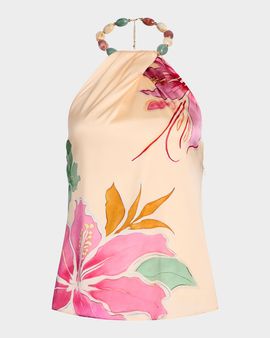 Retrofete Milani Beaded Silk Halter Top