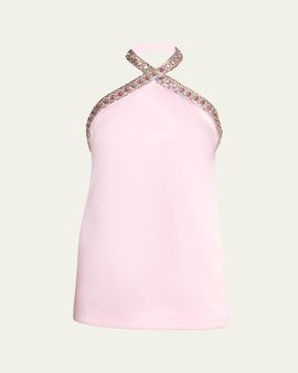 Retrofete Sabry Jeweled Halter Mini Dress