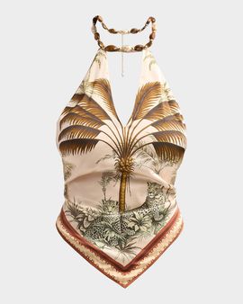 Retrofete Zaphira Beaded Satin Halter Top