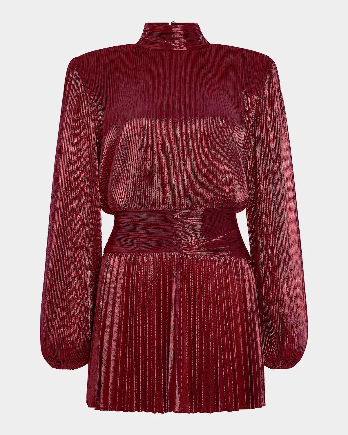 Retrofête Freja Pleated High-Neck Mini Dress