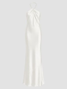 Retrofête Women's Anat Satin Beaded Halter Dress