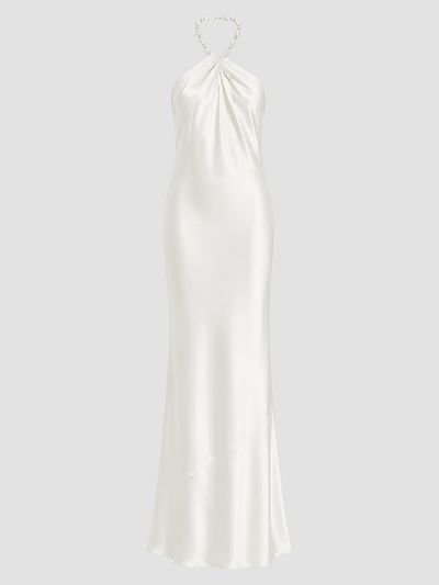 Retrofête Women's Anat Satin Beaded Halter Dress