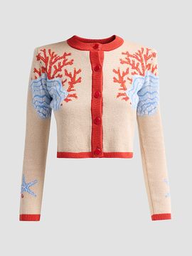 Retrofête Women's Aralyn Coral Seashell Knit Cardigan