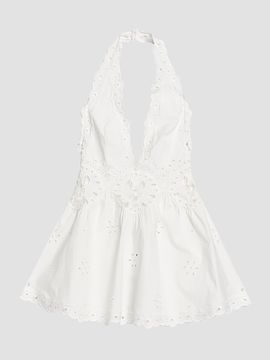 Retrofête Women's Beranice Embroidered Eyelet Halter Mini Dress