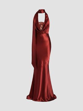 Retrofête Women's Melly Satin Halterneck Maxi-Dress