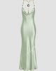 Retrofête Women's Odalis Beaded Halter Satin Maxi Dress - 1