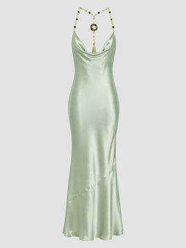 Retrofête Women's Odalis Beaded Halter Satin Maxi Dress