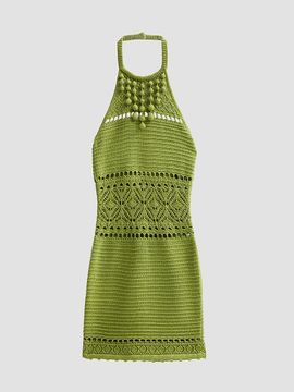 Retrofête Women's Roseline Metallic Crochet Halter Dress