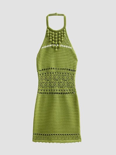 Retrofête Women's Roseline Metallic Crochet Halter Dress
