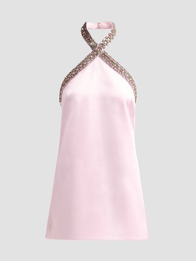 Retrofête Women's Sabry Embellished Mini Halter Dress
