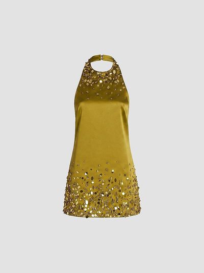 Retrofête Women's Tobonie Embellished Halterneck Mini Dress