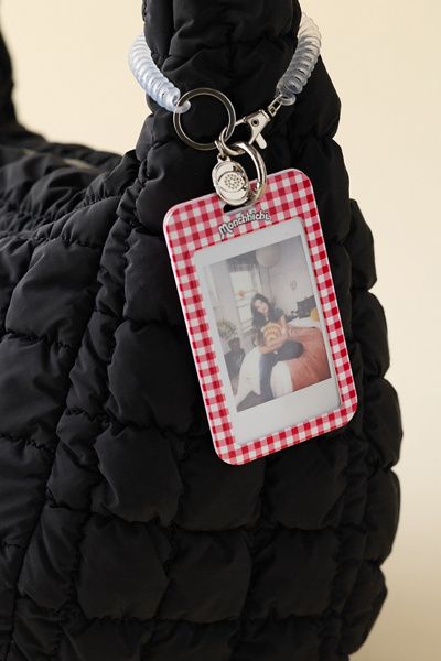 Retrospekt X Monchhichi Gingham Print Card Holder Keychain In Red At Urban Outfitters