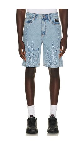 Revenge Revenge Spider Web Denim Shorts