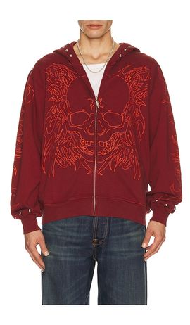 Revenge Revenge Tribal Skull Studded Zip Hoodie