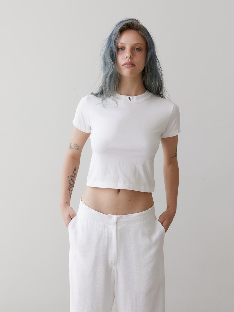 REVOIRSIS needlework cropped t-shirt white