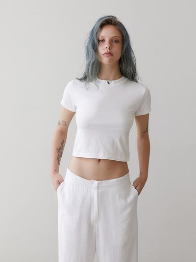 REVOIRSIS needlework cropped t-shirt white