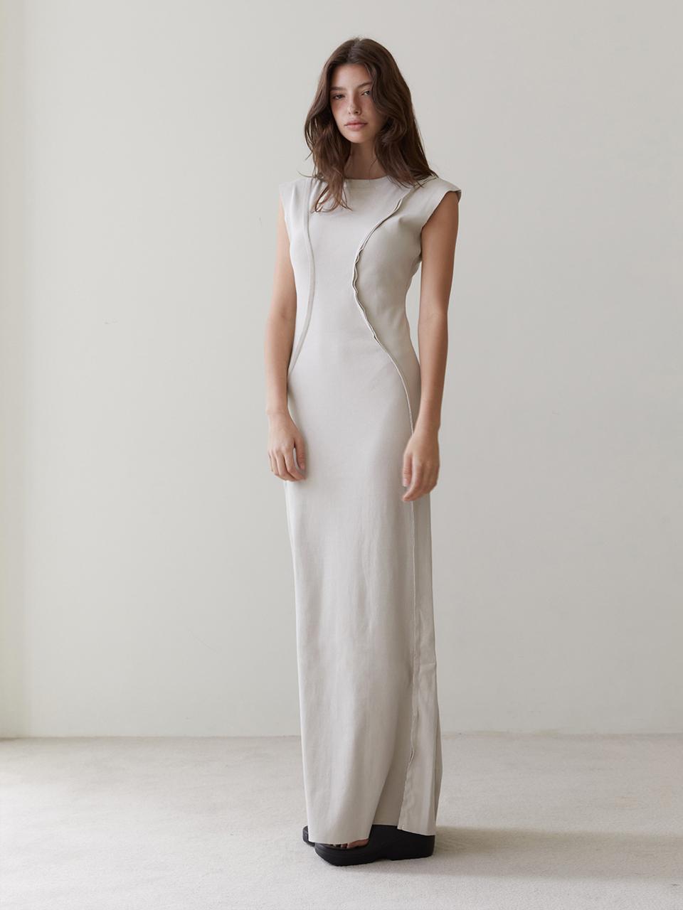 REVOIRSIS RVIS cut-out maxi dress beige