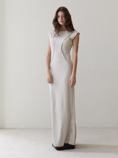 REVOIRSIS RVIS cut-out maxi dress beige
