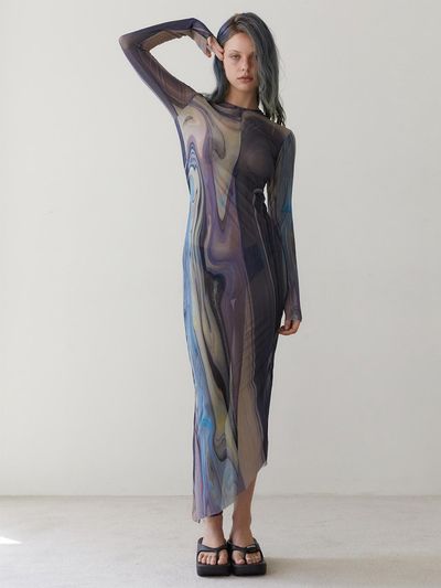 REVOIRSIS RVIS net maxi dress multi