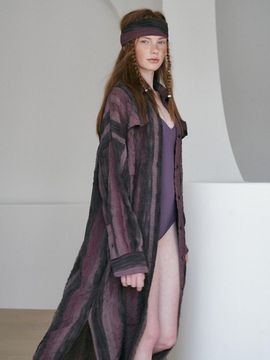 REVOIRSIS seersucker long shirt brown